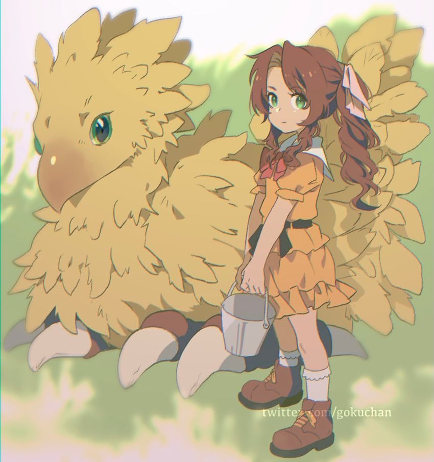aerith gainsborough (final fantasy and 2 more) drawn by goku-chan