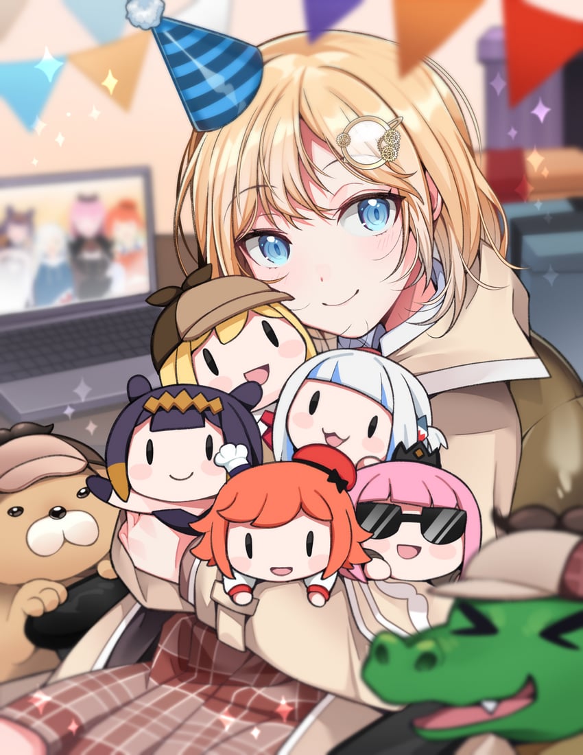 gawr gura, mori calliope, ninomae ina'nis, takanashi kiara, watson amelia, and 1 more (hololive and 1 more) drawn by mitsumine_(ookami_no_oyashiro)