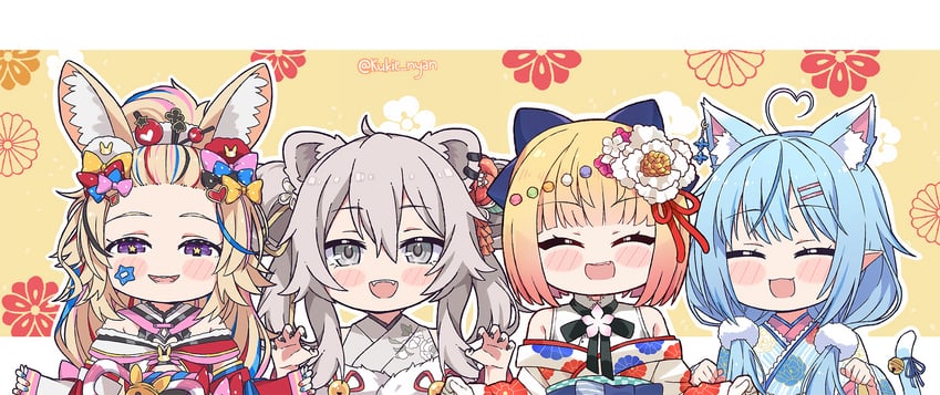 yukihana lamy, shishiro botan, omaru polka, and momosuzu nene (hololive) drawn by kukie-nyan