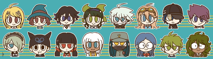 oma kokichi, saihara shuichi, akamatsu kaede, harukawa maki, momota kaito, and 11 more (danganronpa and 1 more) drawn by hakusoto