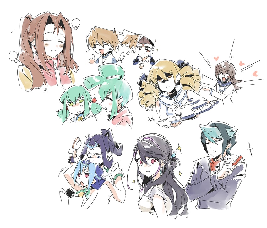 tenjouin asuka, jonouchi katsuya, kurosaki ruri, luca, lua, and 6 more (yu-gi-oh! and 5 more) drawn by 3_ma_me