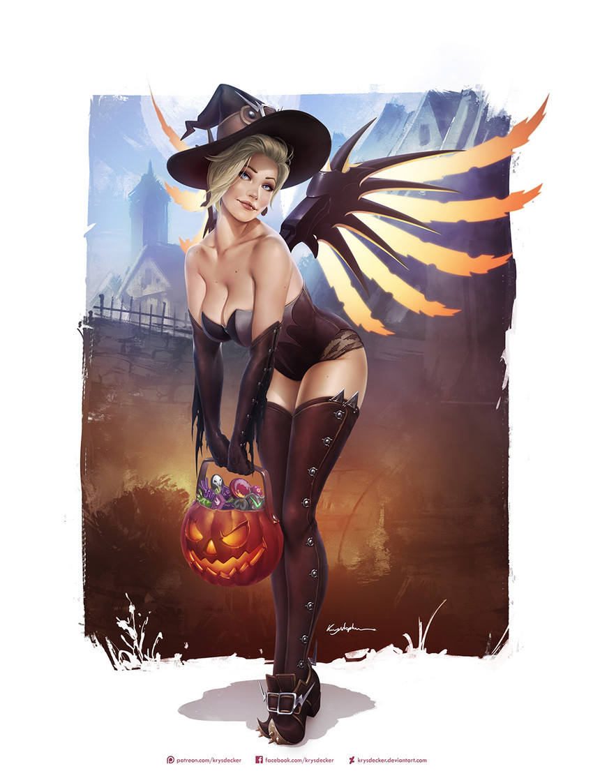 mercy and witch mercy (overwatch and 1 more) drawn by krystopher_decker