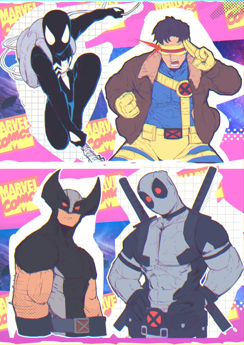 wolverine, deadpool, spider-man, cyclops, and scott summers (marvel and 3 more) drawn by michel_teru