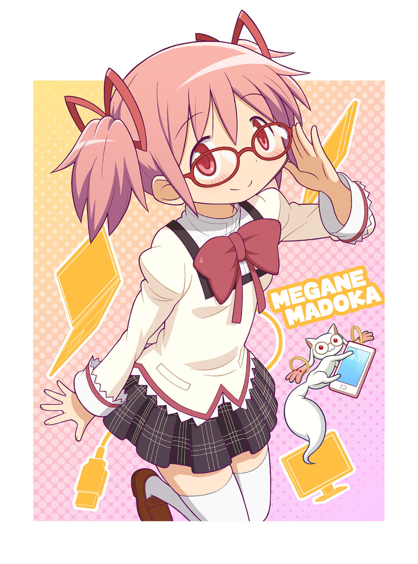 kaname madoka and kyubey (mahou shoujo madoka magica) drawn by gecchu