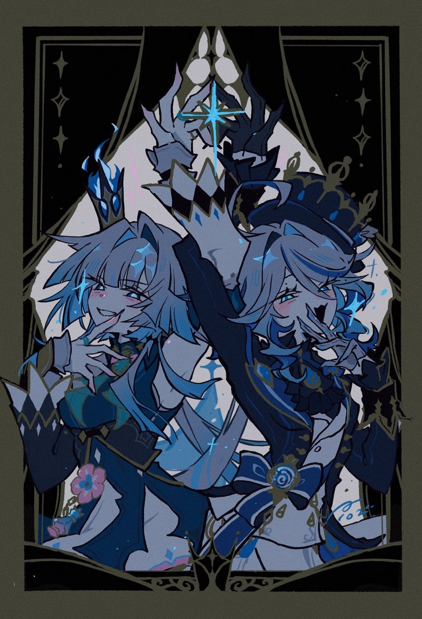 furina and cerydra (genshin impact and 3 more) drawn by egg_snail