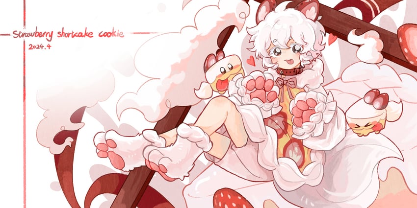 cake hound, cream cake hound, and strawberry shortcake cookie (cookie run and 2 more) drawn by mustard-pancake