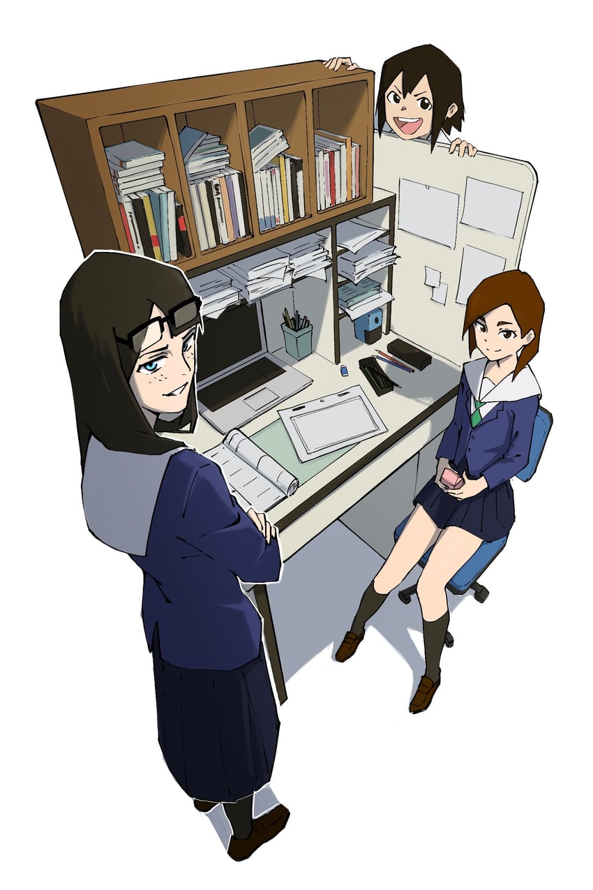 kanamori sayaka, asakusa midori, and mizusaki tsubame (eizouken ni wa te wo dasu na!) drawn by psylduck
