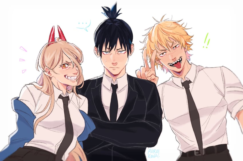 power, denji, and hayakawa aki (chainsaw man) drawn by rorokonaa