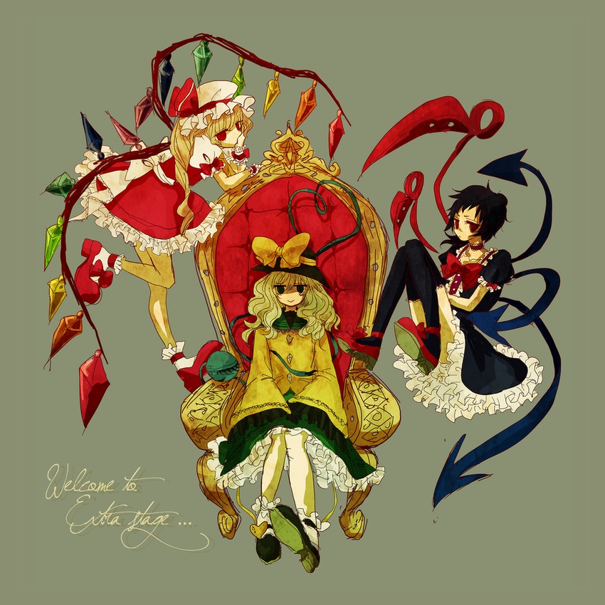 flandre scarlet, komeiji koishi, and houjuu nue (touhou) drawn by risu_maroon