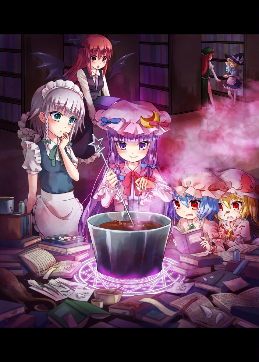 kirisame marisa, remilia scarlet, flandre scarlet, izayoi sakuya, patchouli knowledge, and 2 more (touhou) drawn by momojiri_aya