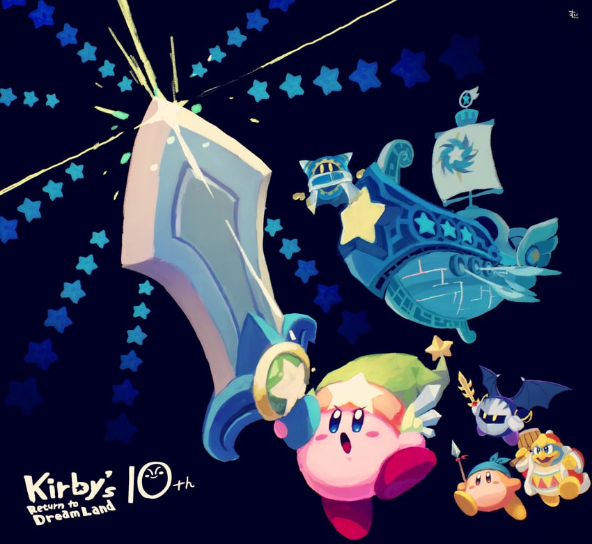 kirby, meta knight, king dedede, magolor, bandana waddle dee, and 2 more (kirby and 1 more) drawn by suyasuyabi