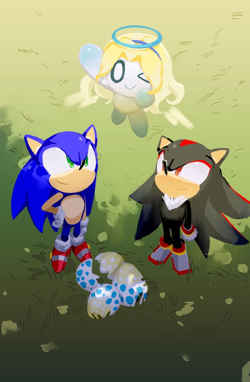 sonic the hedgehog, shadow the hedgehog, maria robotnik, and hero chao (sonic) drawn by pling43708