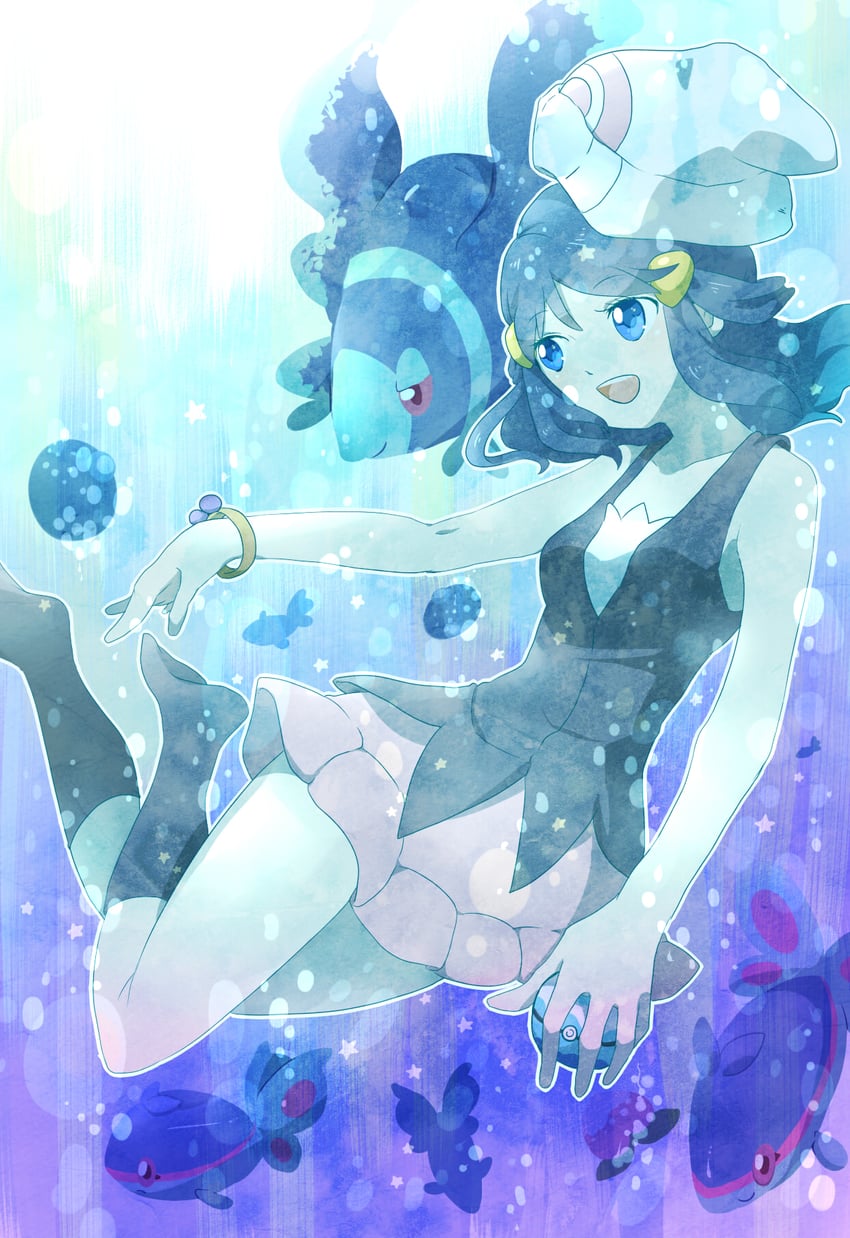 dawn, finneon, and lumineon (pokemon and 1 more) drawn by nago_celica