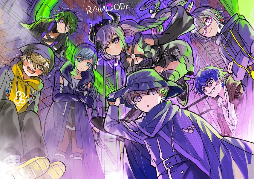 shinigami, yuma kokohead, halara nightmare, vivia twilight, desuhiko thunderbolt, and 2 more (master detective archives: rain code) drawn by aya_tori