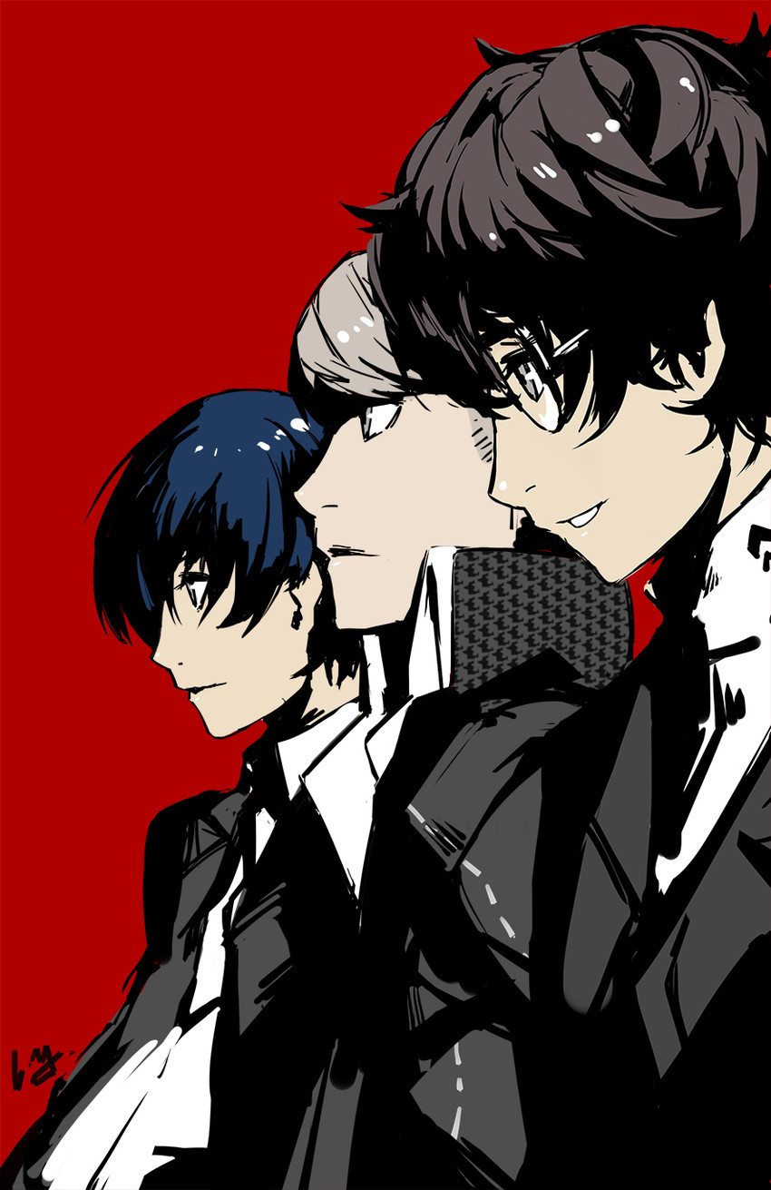 yuuki makoto, narukami yu, and amamiya ren (persona and 3 more) drawn by club3