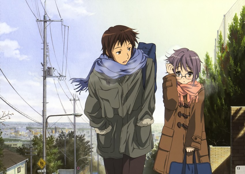 nagato yuki and kyon (suzumiya haruhi no yuuutsu and 1 more) drawn by ikeda_kazumi