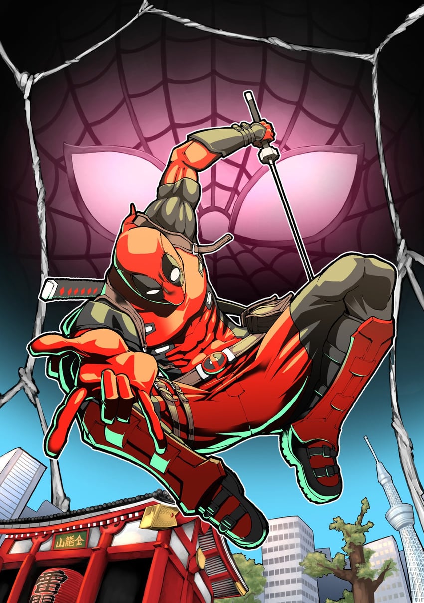 deadpool and sakura spider (marvel and 2 more) drawn by uesugi_hikaru