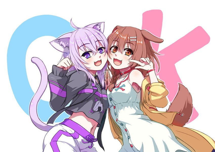 nekomata okayu and inugami korone (hololive) drawn by kagelantern