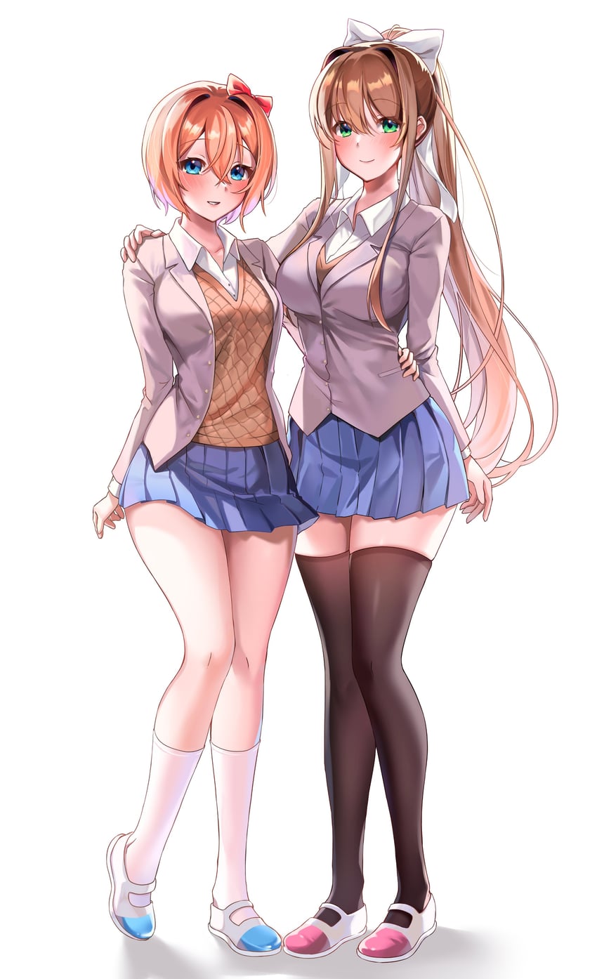 monika and sayori (doki doki literature club) drawn by machulanko