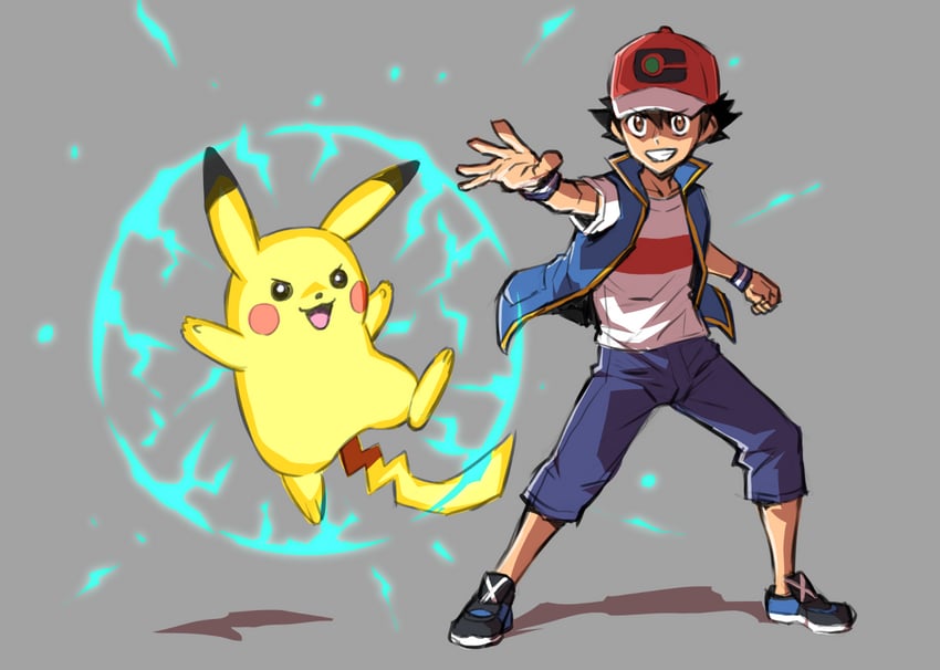 pikachu and ash ketchum (pokemon and 1 more) drawn by tachibana_kazumi