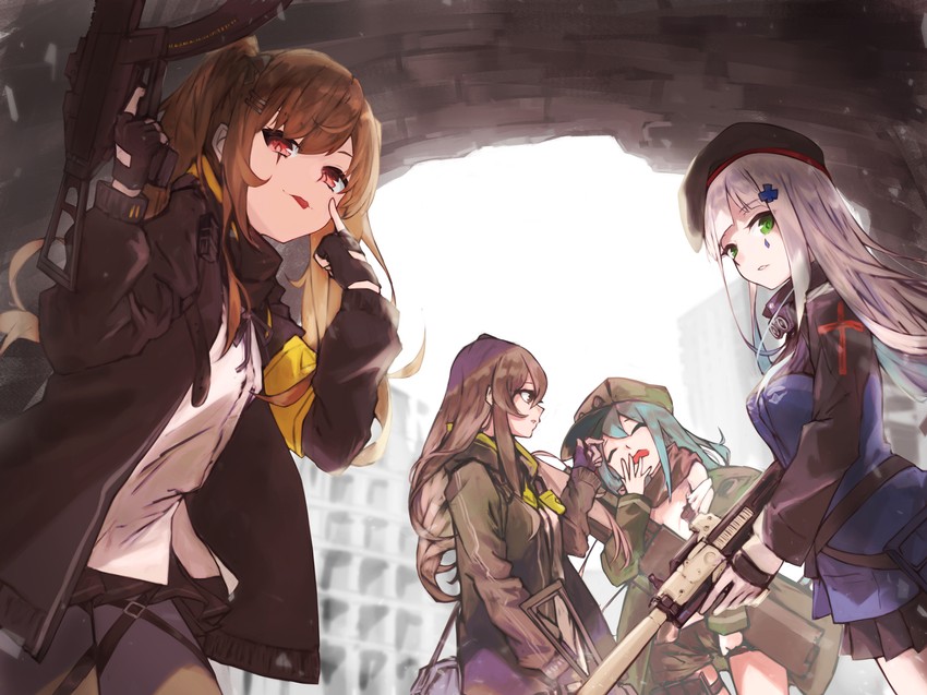 hk416, ump45, ump9, and g11 (girls' frontline) drawn by koki_1009