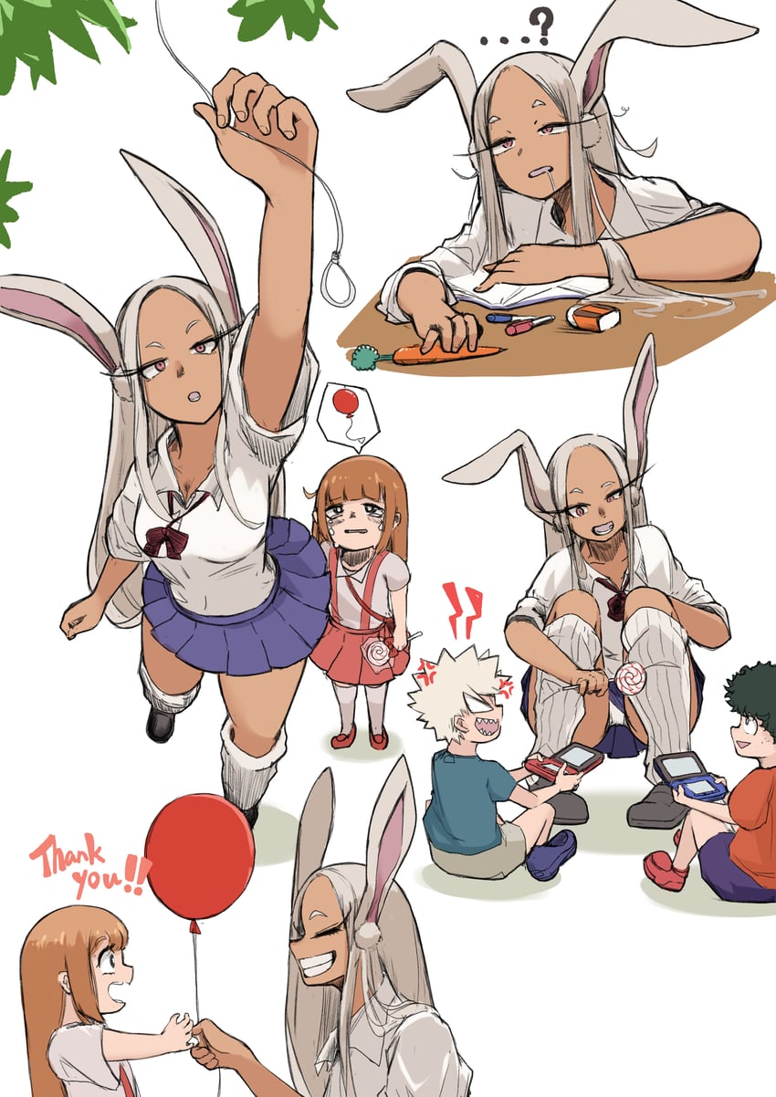 midoriya izuku, mirko, bakugou katsuki, and uraraka ochaco (boku no hero academia) drawn by labo81872874
