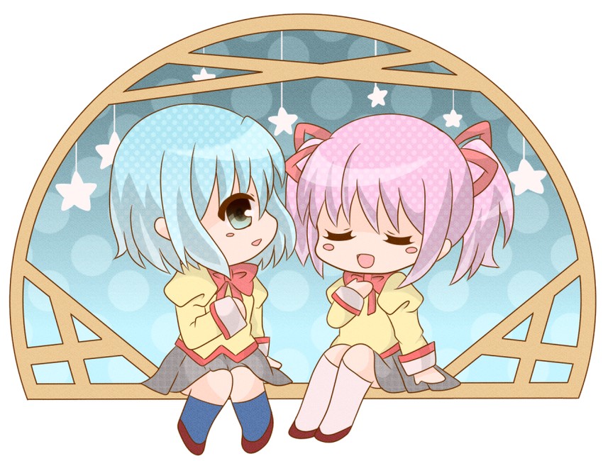 kaname madoka and miki sayaka (mahou shoujo madoka magica) drawn by bloom2425