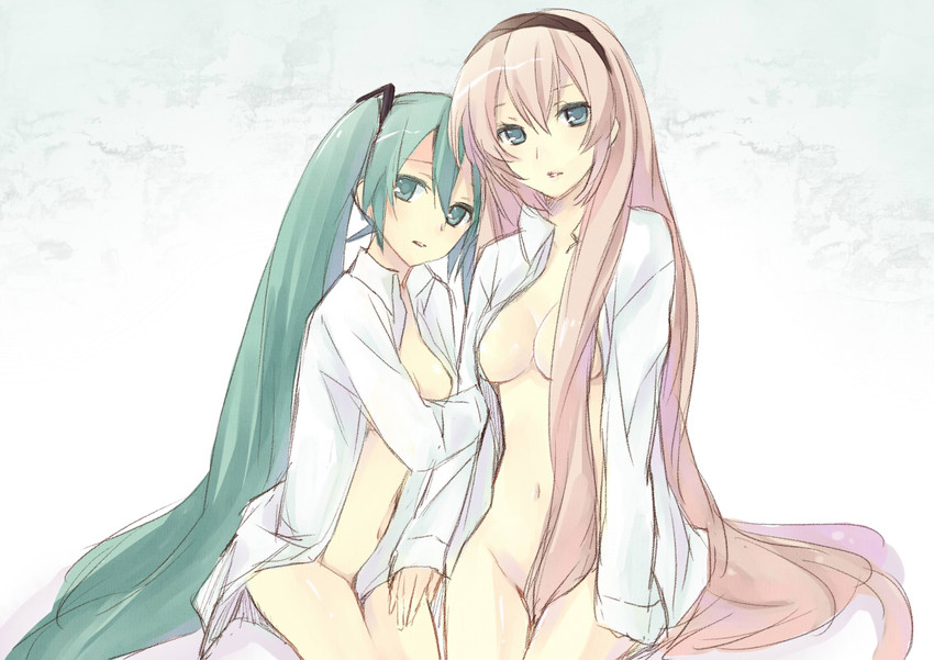 hatsune miku and megurine luka (vocaloid) drawn by hijiki_(hijikini)