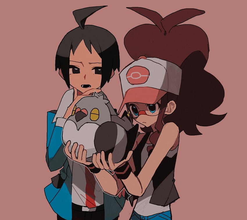 hilda, cheren, and pidove (pokemon and 1 more) drawn by 950magi618