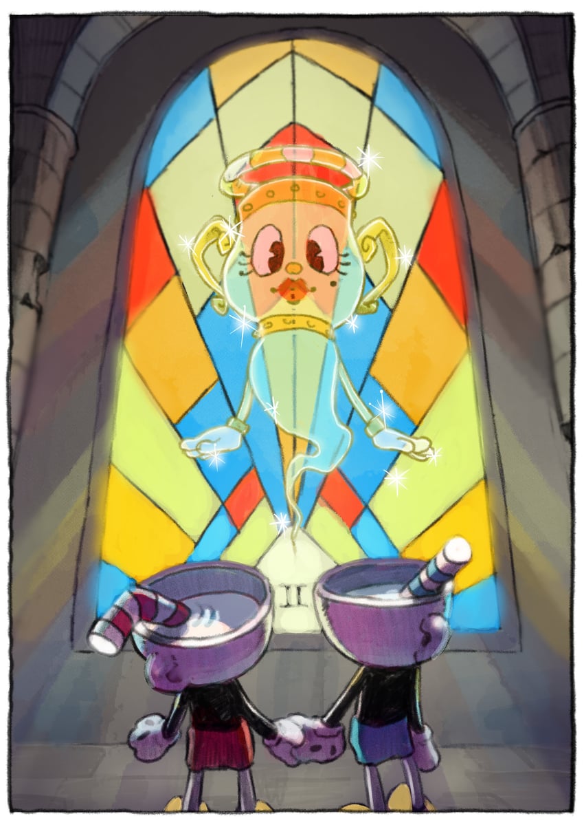cuphead, mugman, and ms. chalice (cuphead) drawn by doi_m2000