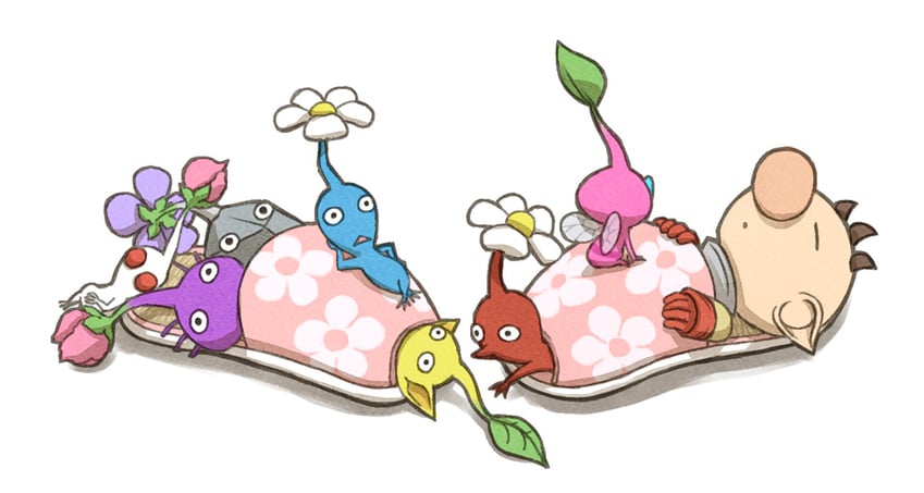 red pikmin, olimar, yellow pikmin, blue pikmin, purple pikmin, and 3 more (pikmin) drawn by naru_(wish_field)