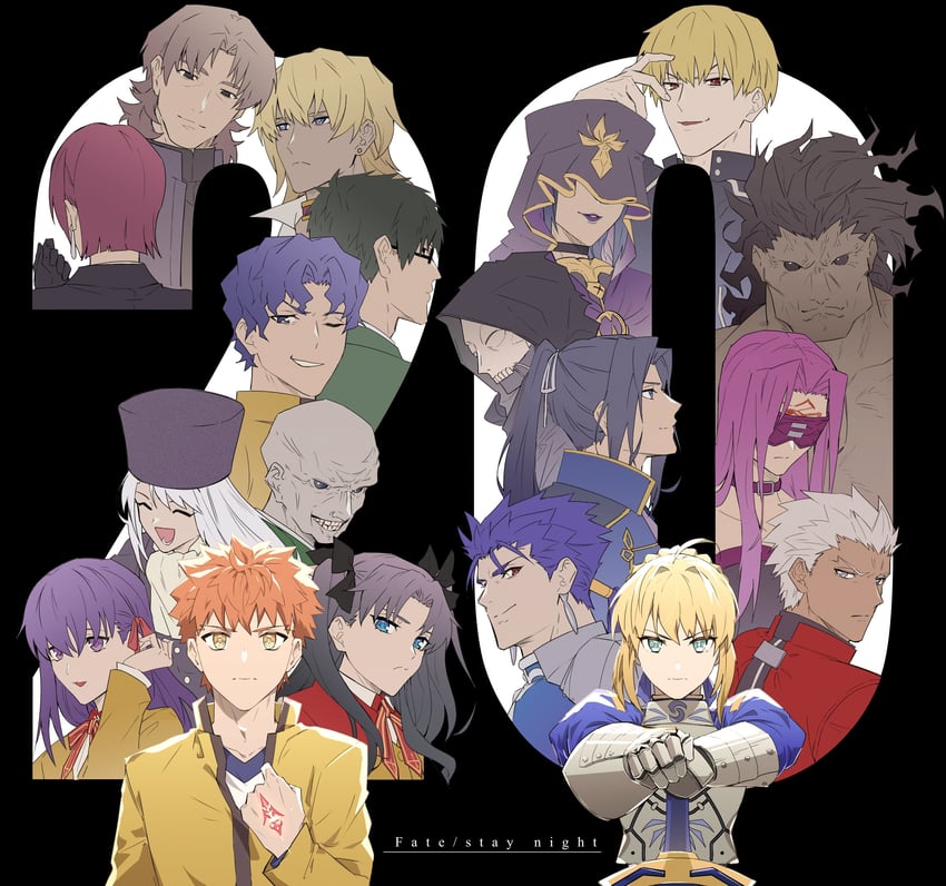 artoria pendragon, saber, tohsaka rin, illyasviel von einzbern, gilgamesh, and 15 more (fate and 1 more) drawn by basashi_(1092aru)