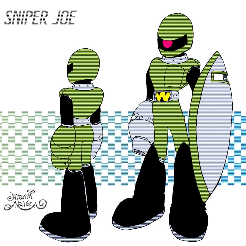 sniper joe (mega man and 2 more) drawn by ariga_hitoshi
