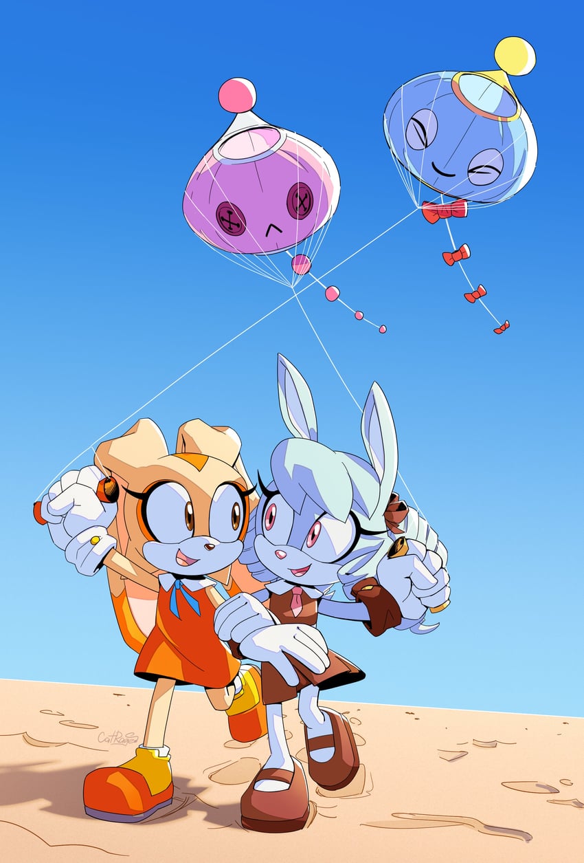 cream the rabbit, neutral chao, cheese, and anya the rabbit (original and 1 more) drawn by catrage_miau