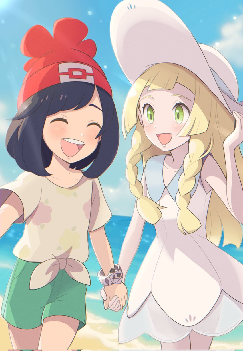 lillie and selene (pokemon and 1 more) drawn by nakikot_t
