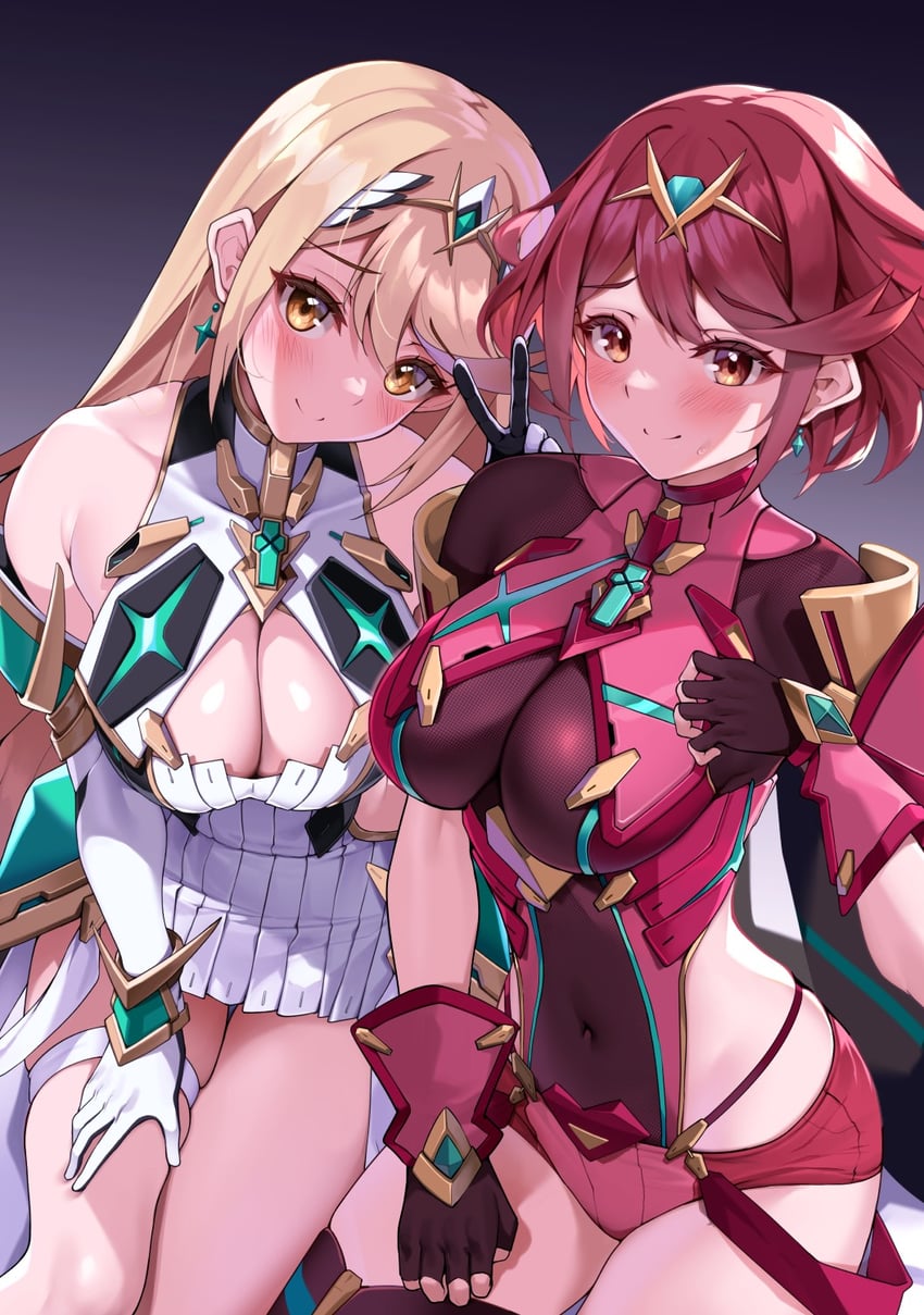 pyra and mythra (xenoblade chronicles and 1 more) drawn by matrix16