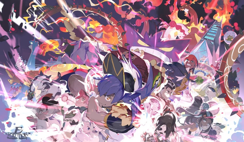 leon, raihan, nessa, bea, charizard, and 23 more (pokemon and 1 more) drawn by e_volution
