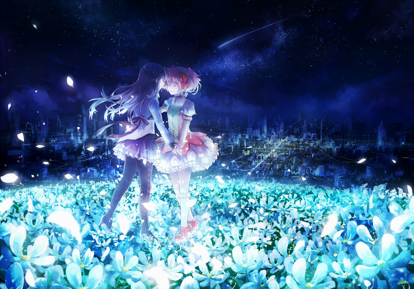 akemi homura and kaname madoka (mahou shoujo madoka magica) drawn by domik