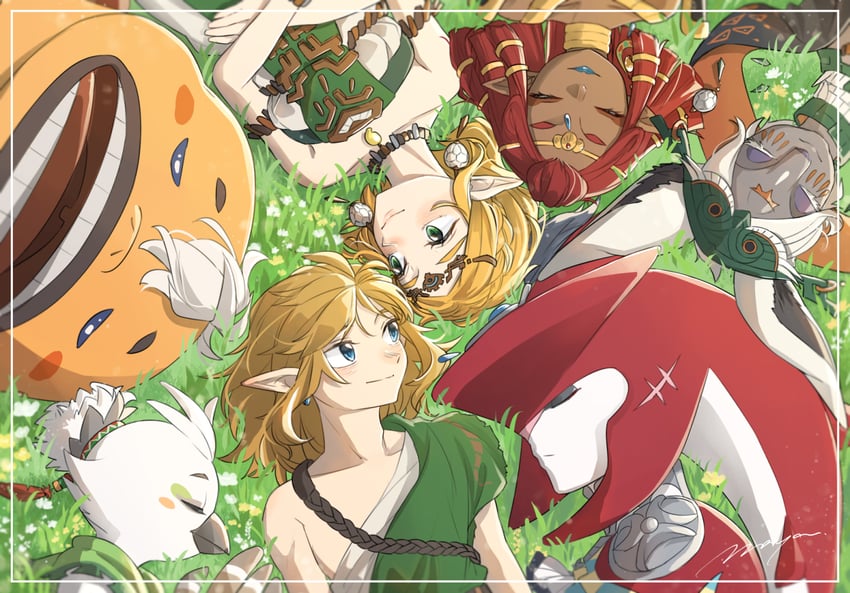 link, princess zelda, sidon, riju, tulin, and 2 more (the legend of zelda and 1 more) drawn by maya_(mayamayammy)