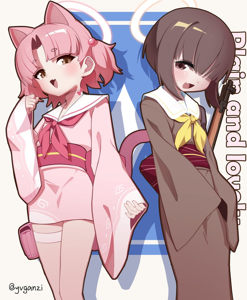 chlorella observation club member and hyakkiyako alliance academy student (blue archive) drawn by fisro