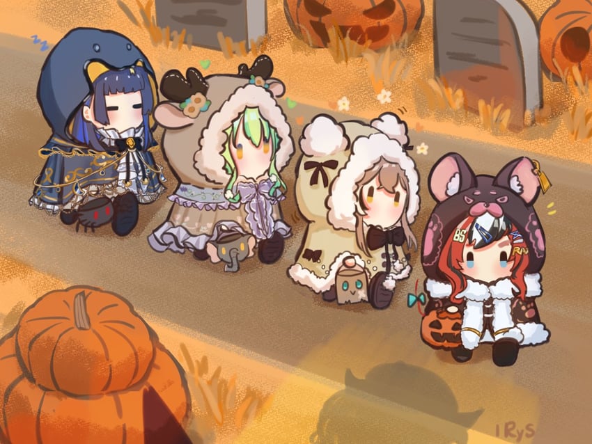 ouro kronii, nanashi mumei, hakos baelz, ceres fauna, irys, and 1 more (hololive and 1 more) drawn by sytiny