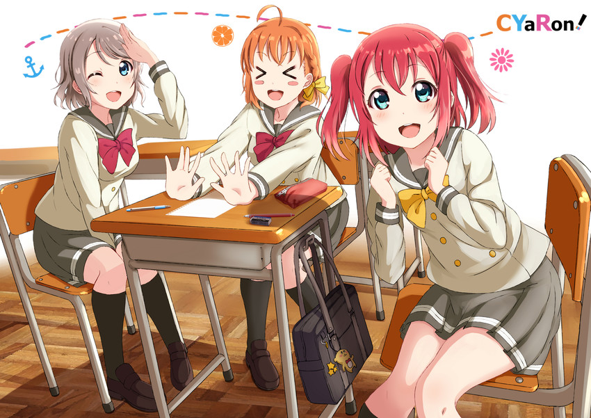 watanabe you, takami chika, and kurosawa ruby (love live! and 1 more) drawn by siokazunoko
