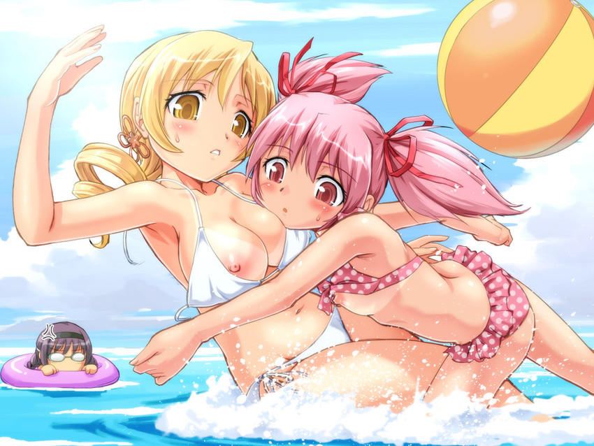 akemi homura, kaname madoka, and tomoe mami (mahou shoujo madoka magica) drawn by urase_shioji