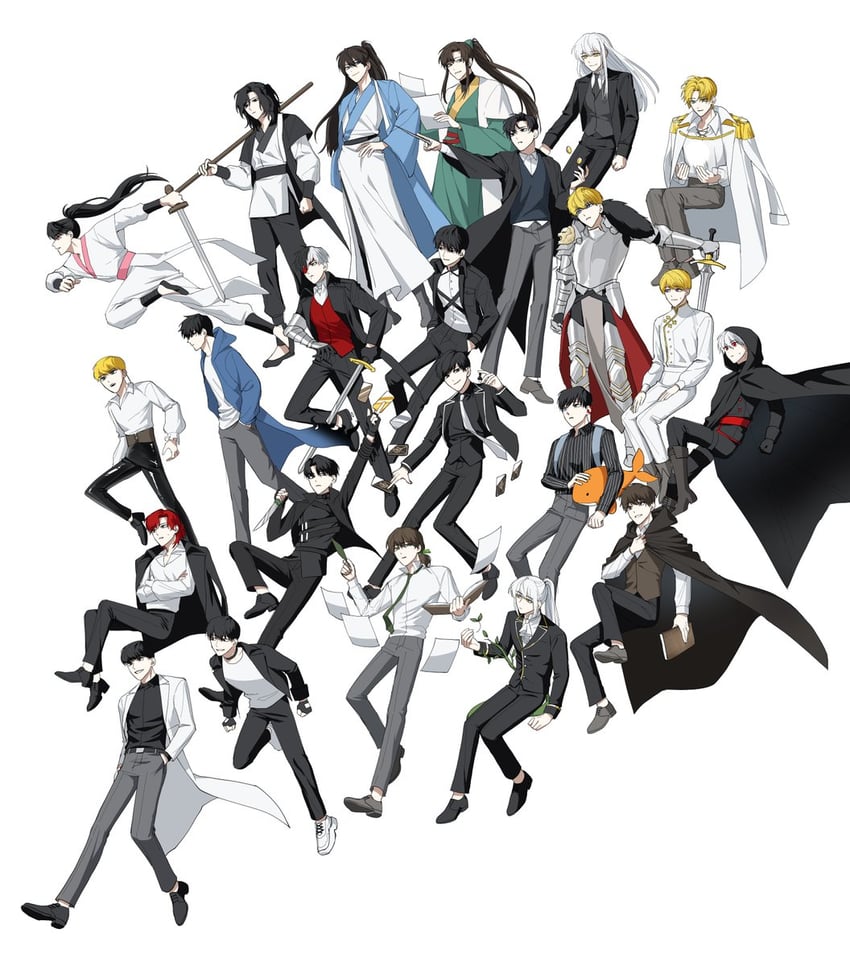kim dokja, sung jin-woo, park moo-hyun, cheongmyeong, han yoojin, and 18 more (omniscient reader's viewpoint and 22 more) drawn by chabam_ex