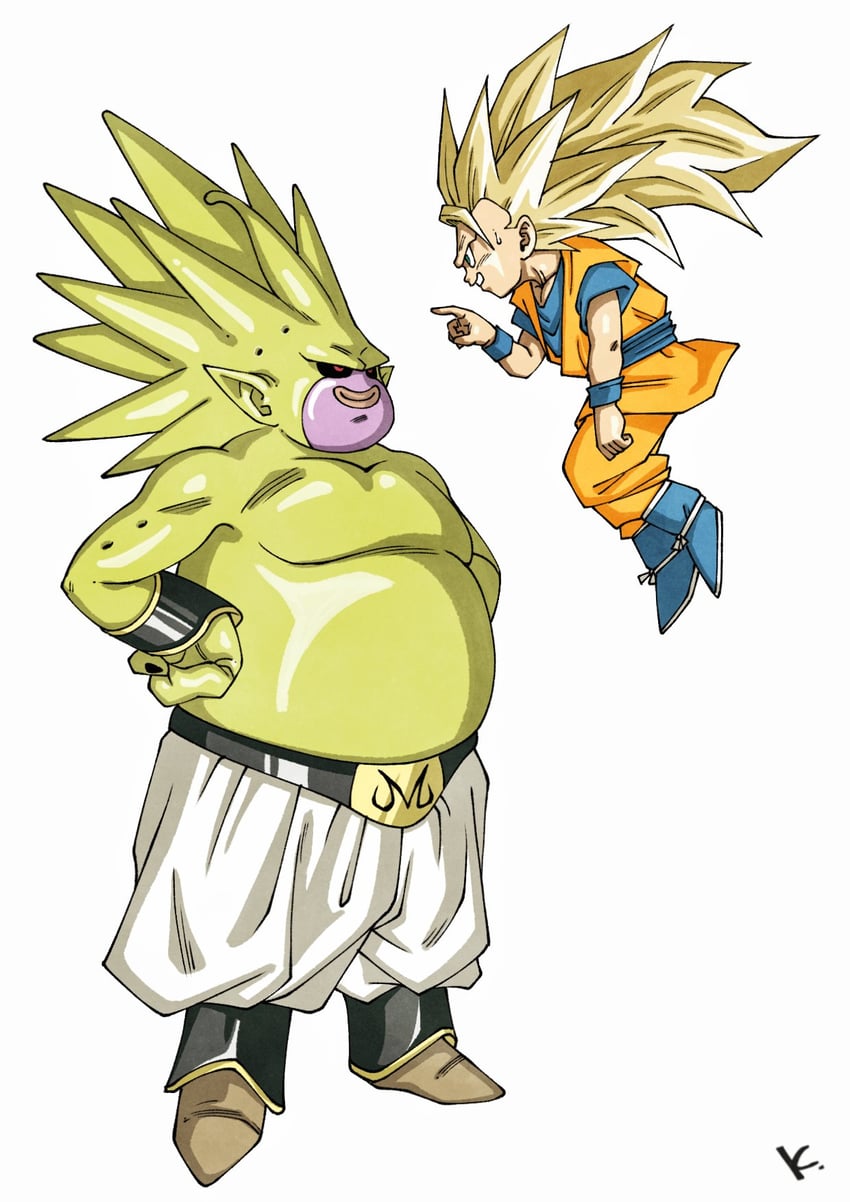 son goku and majin duu (dragon ball and 1 more) drawn by kakeru_(dbskakeru)
