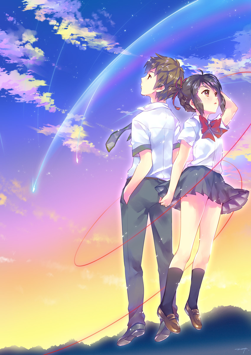 miyamizu mitsuha and tachibana taki (kimi no na wa.) drawn by ech