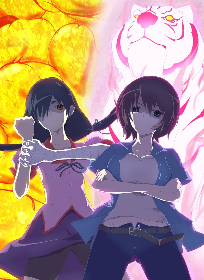 hanekawa tsubasa and kanbaru suruga (monogatari) drawn by gaado_(k509201514mex)