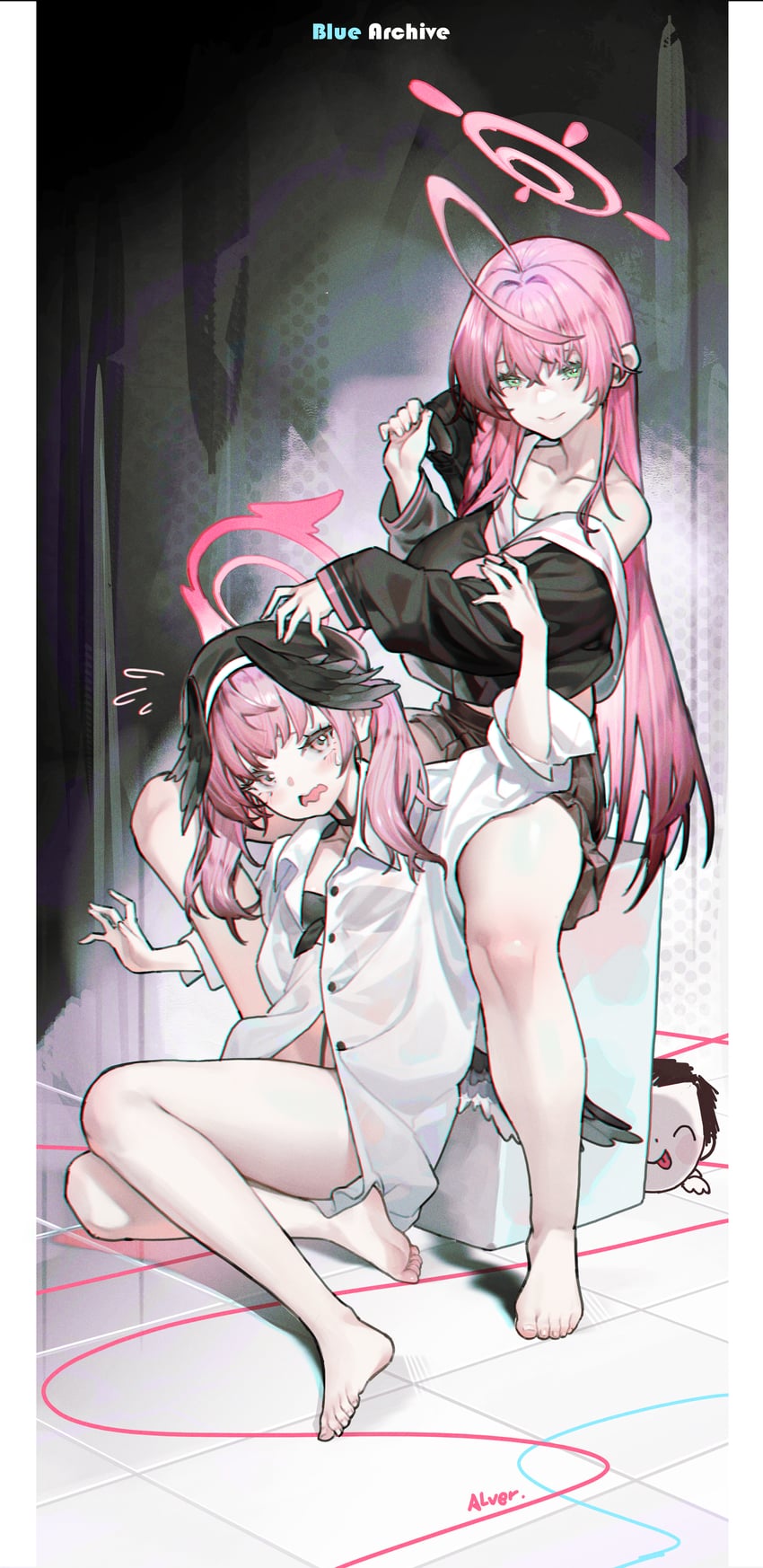 sensei, doodle sensei, koharu, and hanako (blue archive) drawn by alver