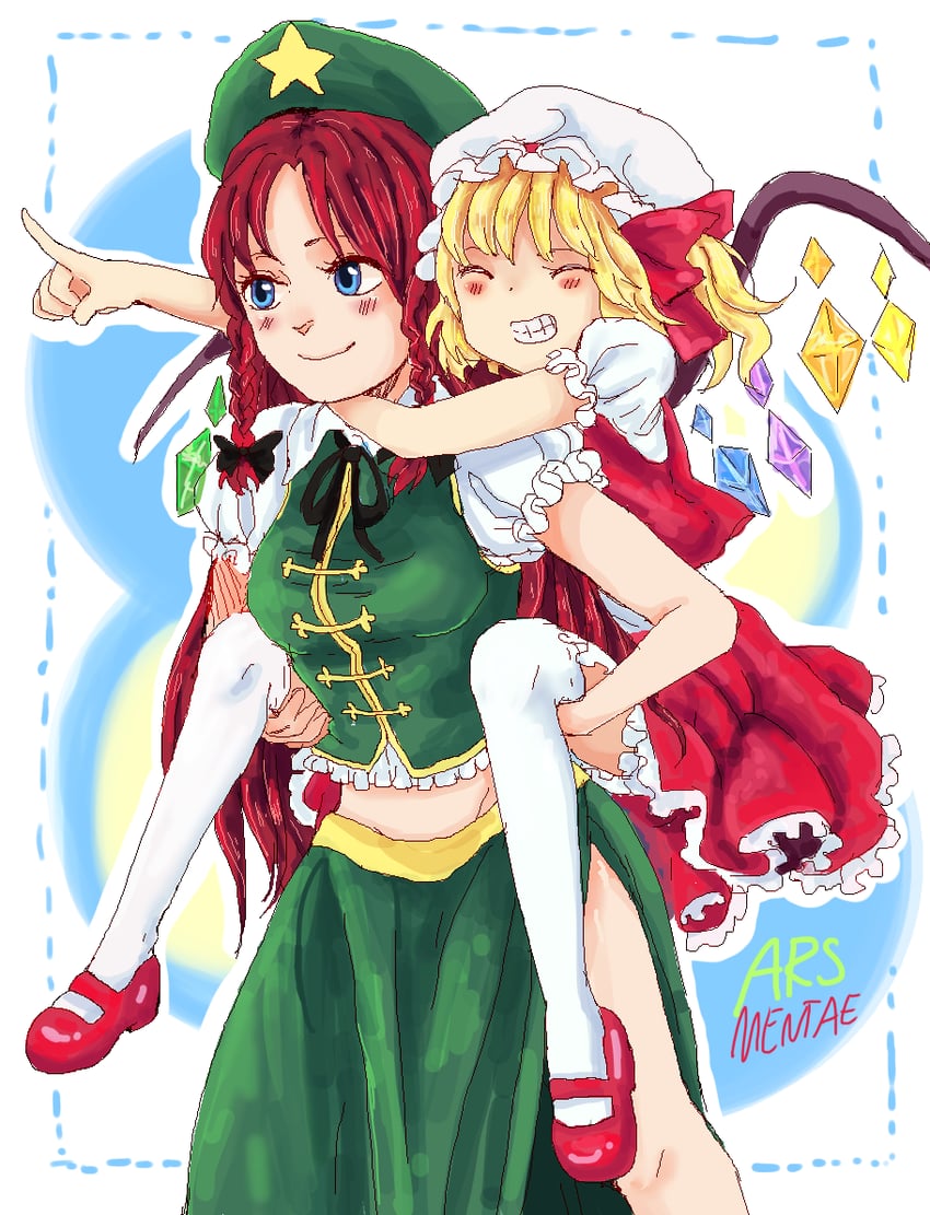 flandre scarlet and hong meiling (touhou) drawn by chiyo-chi