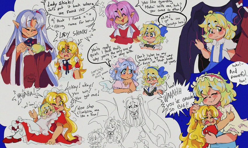 alice margatroid, shinki, yumeko, mai, and sara (touhou and 1 more) drawn by noctiilio